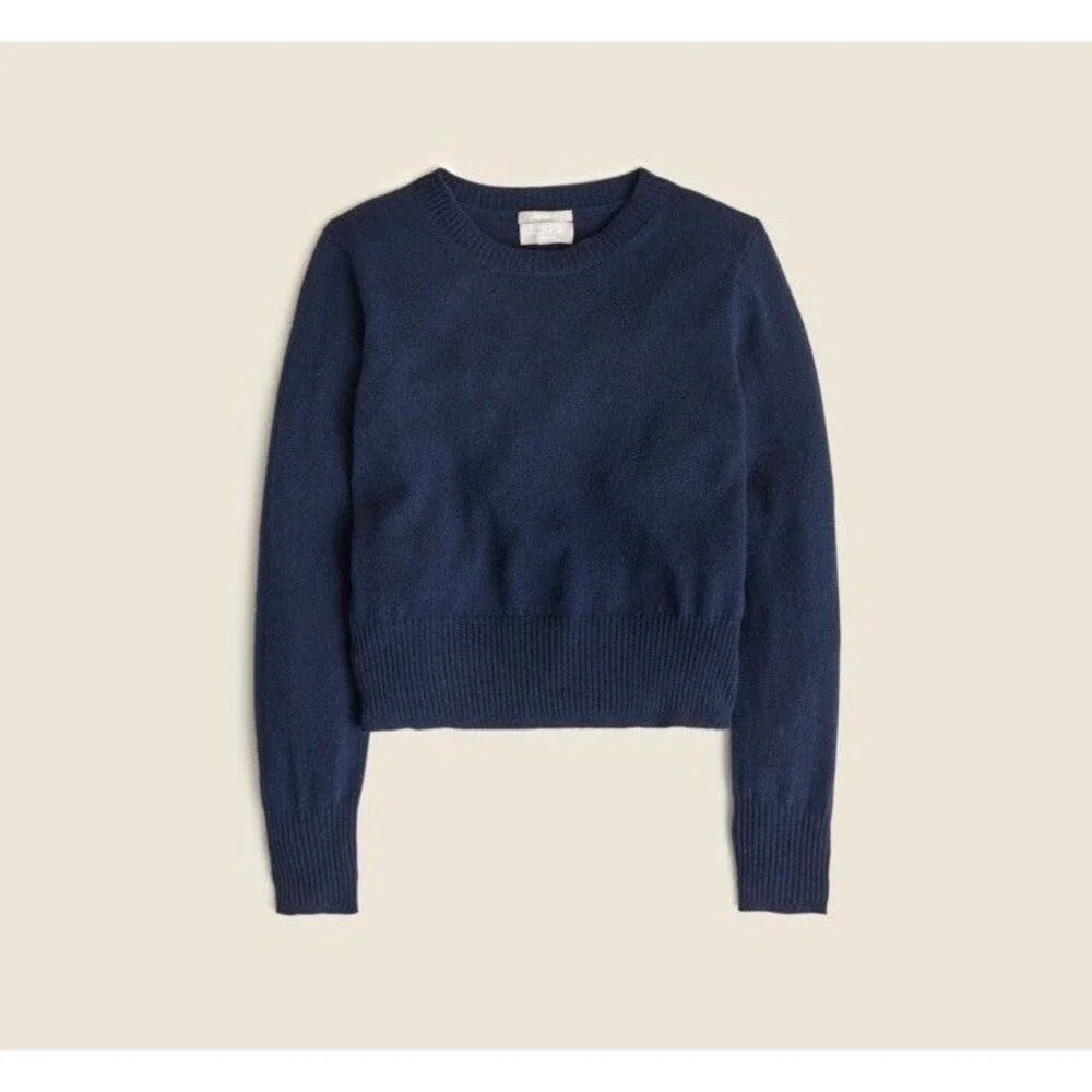 J. Crew 100% Cashmere shrunken Crop Fit crewneck Navy Blue sweater S